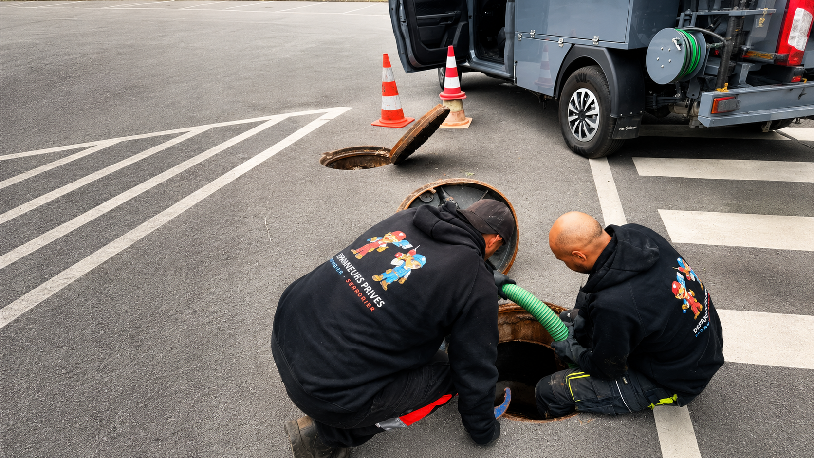 Techniciens Dépanneurs Privés en intervention sur un regard de canalisation